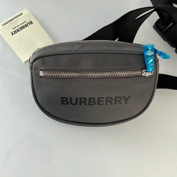 100% Authentic！Burberry Gray Belt Bag with Black Strap and Silver Zipper - Picture 2 of 12